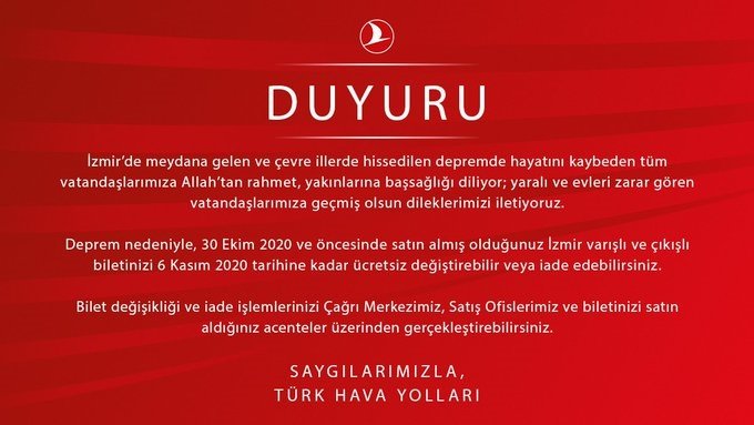 Izmir Depremi Son Dakika Turk Hava Yollari Thy Izmir Biletlerinde Ucretsiz Degisiklik Hakki Taniyacak Iste O Tarihler Fotomac