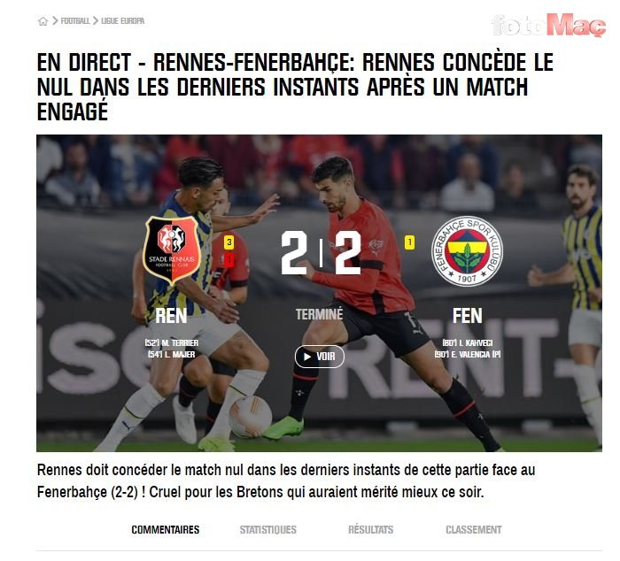 FENERBAHÇE HABERLERİ - Rennes-Fenerbahçe maçı Fransız basınında geniş yankı uyandırdı!