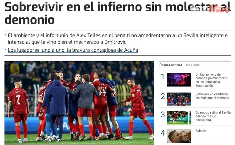 Fenerbahçe-Sevilla maçı İspanyol basınında geniş yankı uyandırdı!