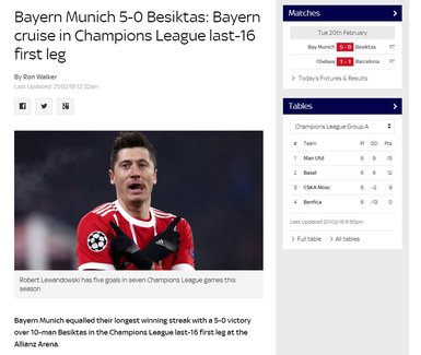 Dış basında B. Münih - Beşiktaş maçı yorumları