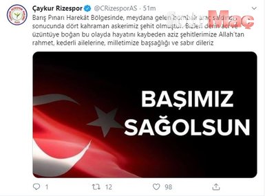 Süper Lig ekiplerinden Barış Pınarı Harekatı şehitleri için başsağlığı mesajı!
