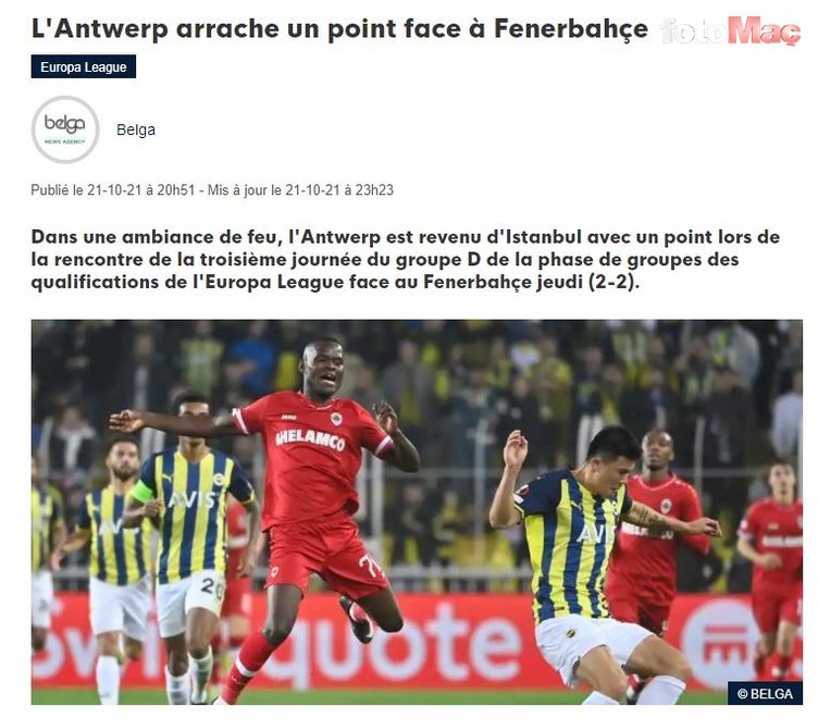 FENERBAHÇE HABERLERİ - Belçika basını Fenerbahçe-Antwerp maçını böyle gördü!