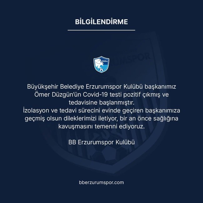 BB Erzurumspor Başkanı Ömer Düzgün'ün corona virüsü test sonucu pozitif BB Erzurumspor Başkanı Ömer Düzgün'ün corona virüsü test sonucu pozitif