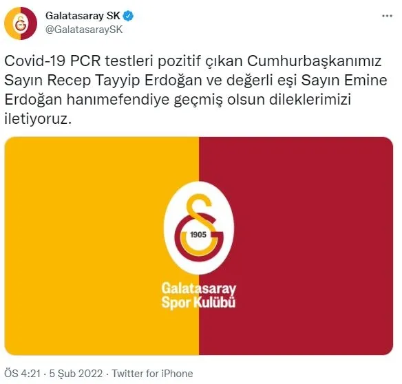 Süper Lig ekiplerinden Başkan Recep Tayyip Erdoğan ve eşi Emine Erdoğan'a geçmiş olsun mesajları! - 3