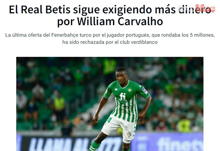 TRANSFER HABERİ: Real Betis'ten Fenerbahçe'ye flaş William Carvalho cevabı! Yönetim şoke oldu