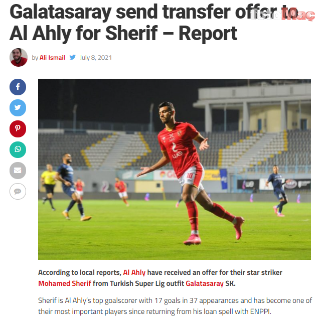 Galatasaray'ın transfer teklifini duyurdular! Forvete Mohamed Sherif
